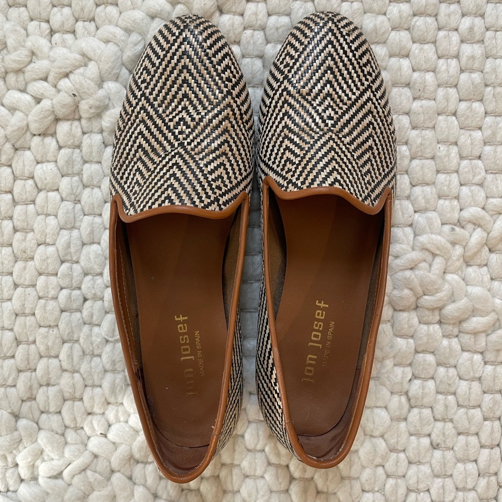 Jon Josef woven natural raffia flats